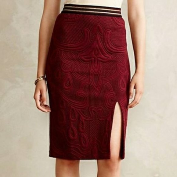 Anthropologie Dresses & Skirts - Maeve Skirt Anthro Burgundy Knit Tapestry Small